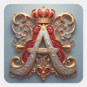Majestueuze sierletter A met kroon Vierkante Sticker