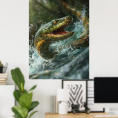 Majestueuze slangenvis die uit het water springt P Poster (Thuiskantoor)