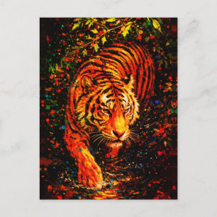 Majestueuze tijger in water kleurrijke spatten briefkaart