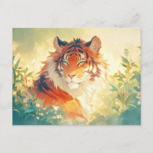 Majestueuze Tijger in Zonnige Bloementuin Briefkaart