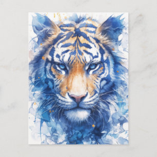 Majestueuze Tijger met Blauwe Ogen Aquarel Briefkaart