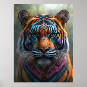 Majestueuze tijger met levendige Tribal Face Paint Poster
