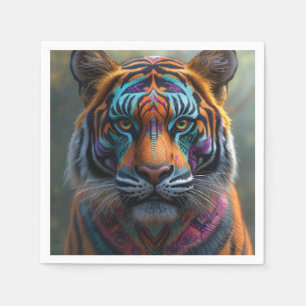 Majestueuze tijger met levendige Tribal Face Paint Servet