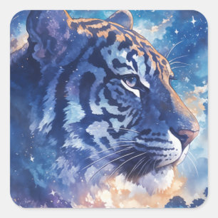 Majestueuze Tijger Onder Hemels Nachthemel Vierkante Sticker