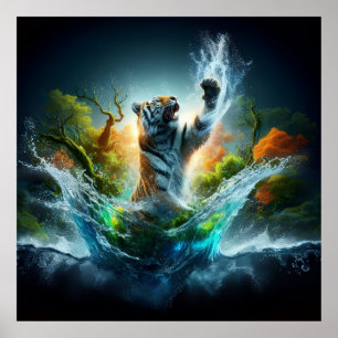 Majestueuze Tijger Splash Fantasie Wilde Natuur Poster