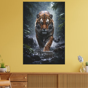 Majestueuze Tijger – Stille Kracht in de Regen Canvas Afdruk