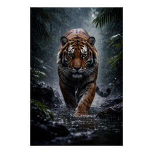 Majestueuze Tijger – Stille Kracht in de Regen Pos Perfect Poster