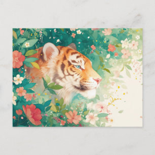 Majestueuze Tijger Verborgen in Weelderige Bloemen Briefkaart