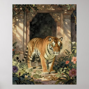 Majestueuze Tijger Wandelend door Oude Duinen Poster