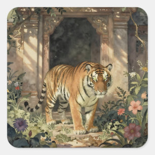 Majestueuze Tijger Wandelend in de Oude Duinen Vierkante Sticker
