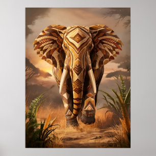 Majestueuze Tribal Olifant in Sunset Glow Poster