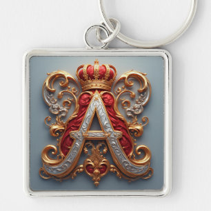 Majestueuze versierde letter A met kroon Sleutelhanger