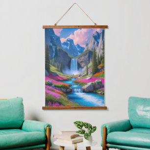 Majestueuze waterval en berglandschap hangend wandkleed