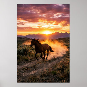 Majestueuze Wilde Paard Zonsondergang Poster   Lux