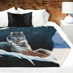 Majestueuze Winter Lynx Rustend op Besneeuwde Berg Sherpa Deken