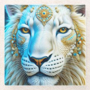 Majestueuze witte en gouden leeuw   glazen onderzetter