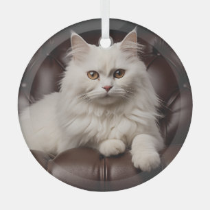 Majestueuze witte kat glas ornament