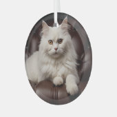 Majestueuze witte kat glas ornament (Voorkant links)