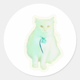 Majestueuze witte kat sticker, elegante pluizige k ronde sticker