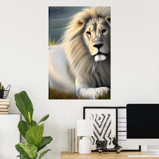 Majestueuze witte leeuw etherische kunst poster (Thuiskantoor)