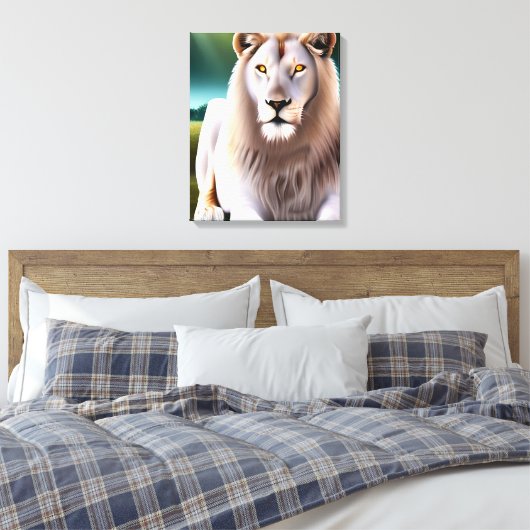 Majestueuze witte leeuw gouden ogen etherische kun canvas afdruk (Insitu (Slaapkamer))