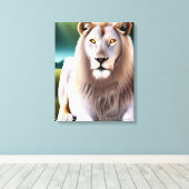 Majestueuze witte leeuw gouden ogen etherische kun canvas afdruk (Insitu (Houten vloer))