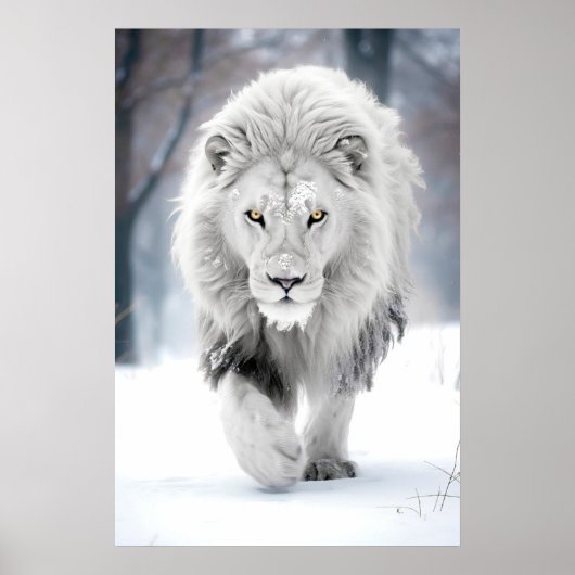 Majestueuze Witte Leeuw in Winter Wonderland Desig Poster (Voorkant)