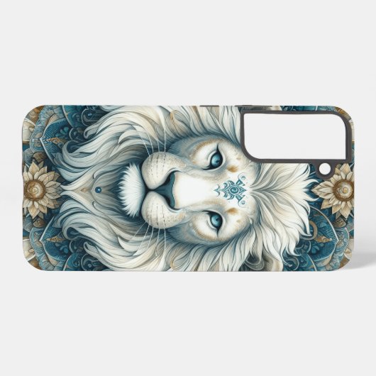 Majestueuze witte leeuwenkop Blauwgroen blauwe man Samsung Galaxy Hoesje (Achterkant horizontaal)