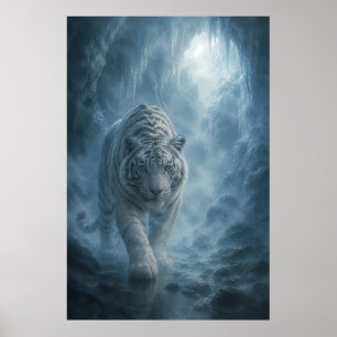 Majestueuze Witte Tijger Onder de Volle Maan Bla Poster
