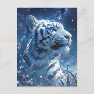 Majestueuze Witte Tijger Onder Sterrennachtelijke  Briefkaart