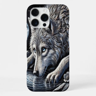 Majestueuze witte wolf staren bij maanlicht reflec iPhone 16 pro max hoesje