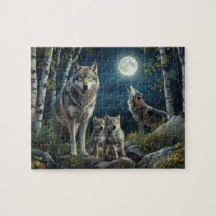 Majestueuze Wolf Familie Vollemaan Berkenbos Legpuzzel