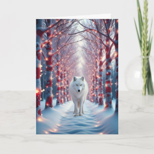 Majestueuze wolf in besneeuwd vakantiebos kaart
