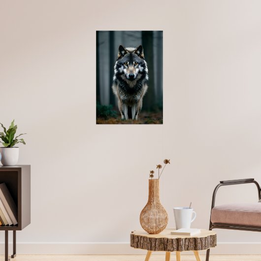 Majestueuze wolf in bosschaduwen poster (Woonkamer 3)