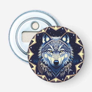 Majestueuze Wolf Onder Sterrenhemel Button Flesopener