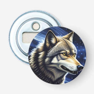 Majestueuze Wolf Onder Sterrenhemel Button Flesopener