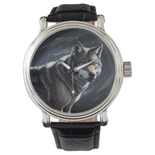 Majestueuze wolf onder sterrenhemel horloge