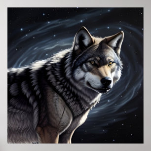 Majestueuze Wolf Onder Sterrenhemel Poster