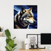 Majestueuze wolf onder sterrenhemel poster (Thuiskantoor)
