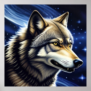 Majestueuze Wolf Onder Sterrenhemel Poster