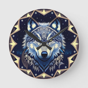 Majestueuze Wolf Onder Sterrenhemel Ronde Klok