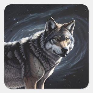 Majestueuze Wolf Onder Sterrenhemel Vierkante Sticker