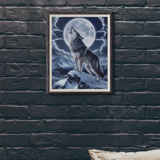 Majestueuze wolf over sneeuw piek poster