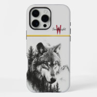 Majestueuze wolf staart over een nevelig boslandsc