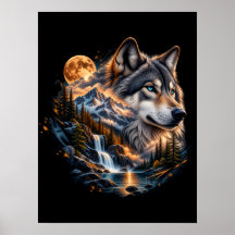 Majestueuze Wolf Volle Maan Wildernis Poster