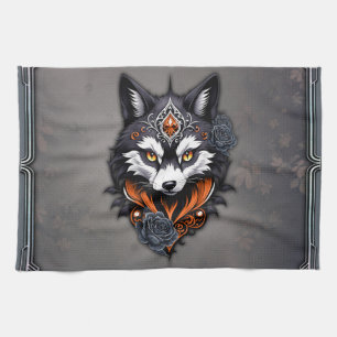 Majestueuze wolfskop, afgewerkt in een diepe, theedoek