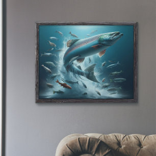 Majestueuze zalm tijdens maanverlichte dans 36x24 poster