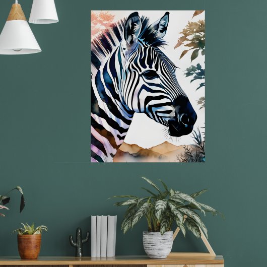 Majestueuze Zebra in Waterverf Poster (Woonkamer 1)