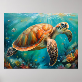Majestueuze Zee Turtle Wall Art, oceaan-geïnspiree Poster
