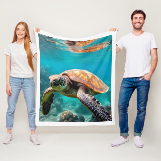 Majestueuze Zeeschildpad Onderwater Oceaan Vliesde Fleece Deken